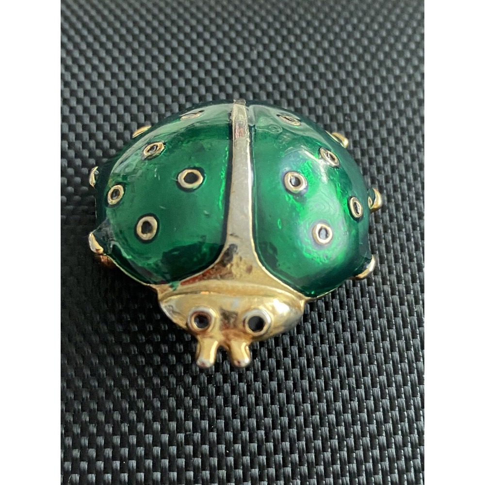 Vtg Lady Bug Bright Green Enamel GoldTone Metal Lucky Sharm Spring/Summer Brooch
